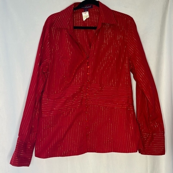 NWT GLORIA VANDERBILT RED METALLIC BUTTON DOWN (XL) - Picture 1 of 7